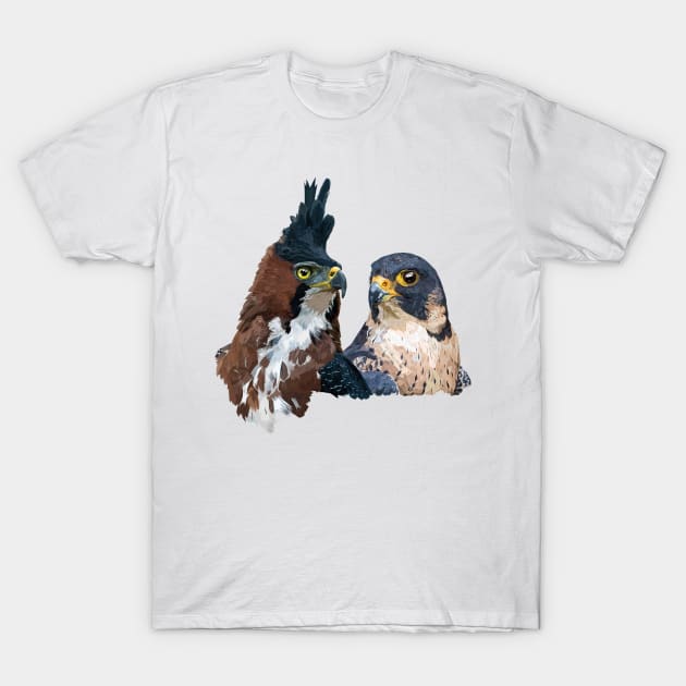 Crested Eagle and Peregrine Falcon T-Shirt by obscurite